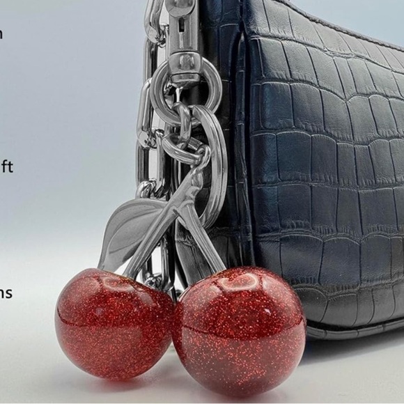 Red Cherries for your bag purse with silver hardware clip onto your coach bag - Picture 2 of 3